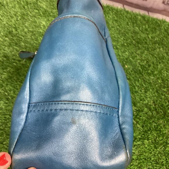 COACH Blue Leather Pleated Gallery East West Tote Handbag 17721 - Picture 10 of 16